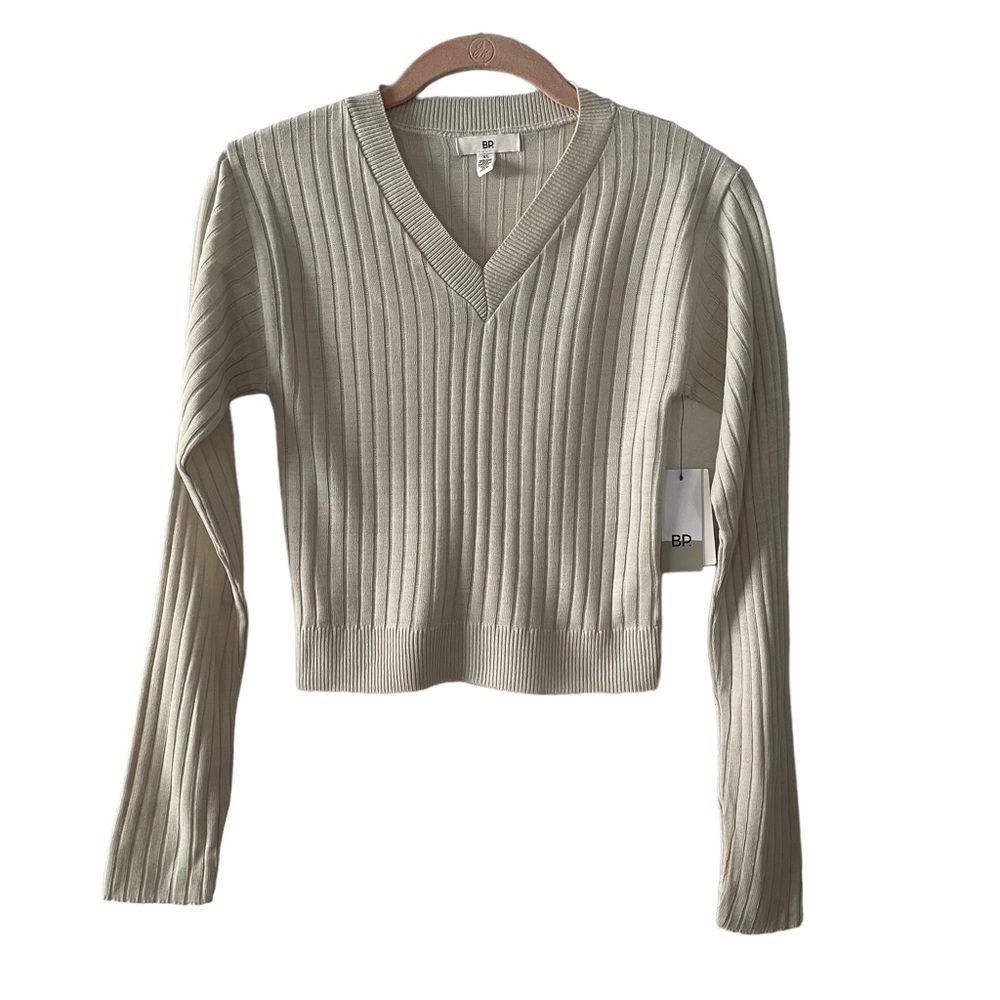 BP. Nordstrom V-neck Ribbed Crop Long Sleeve Sweater Lightweight NWT